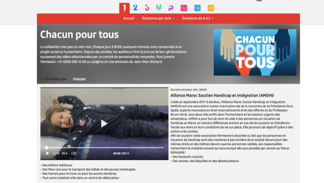 Donation de matériel avec CHACUN POUR TOUS – Emission radio de Jean Marc Richard  – RTS suisse